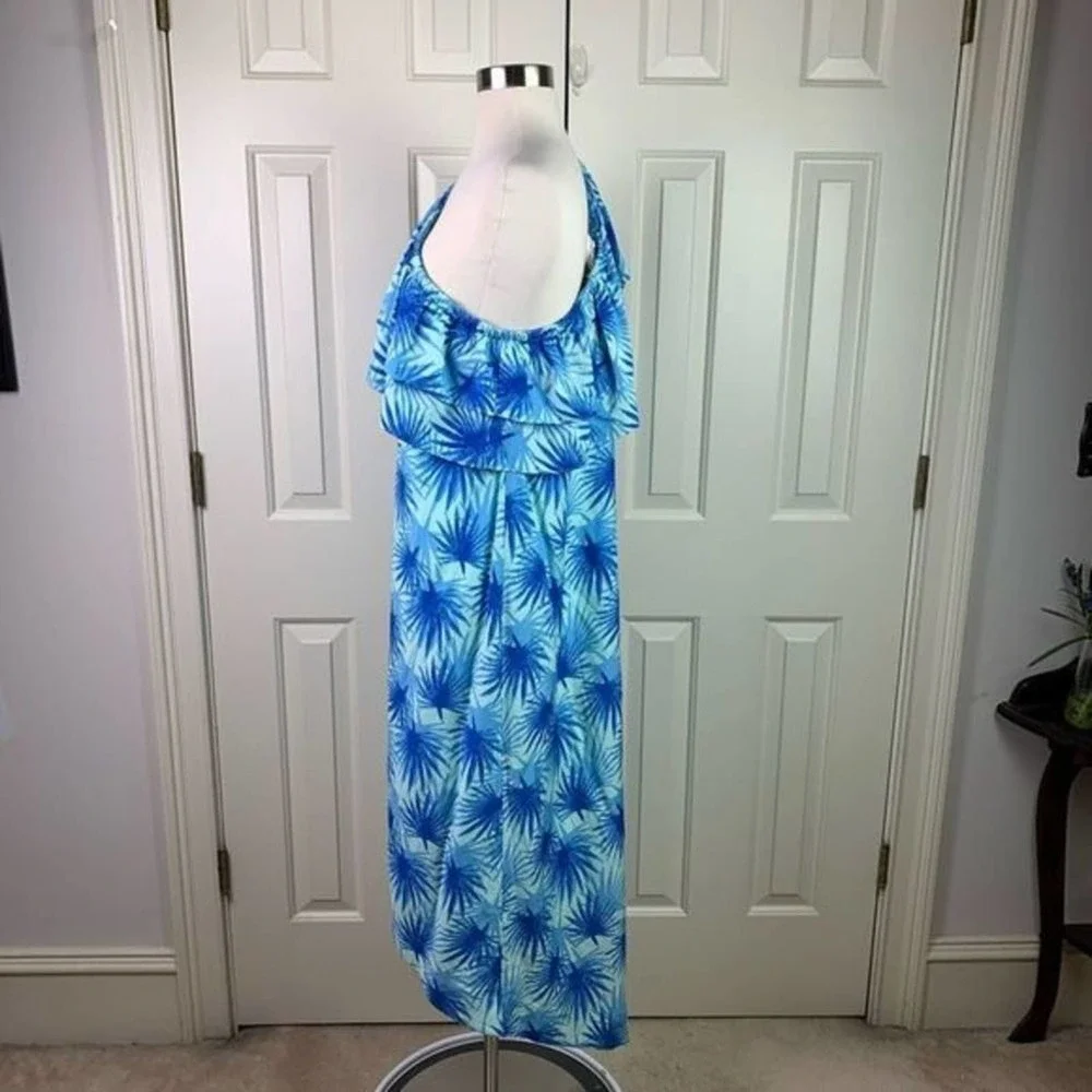 VINEYARD vines blue electric palm asymmetrical dress 4 - Picture 3 of 7